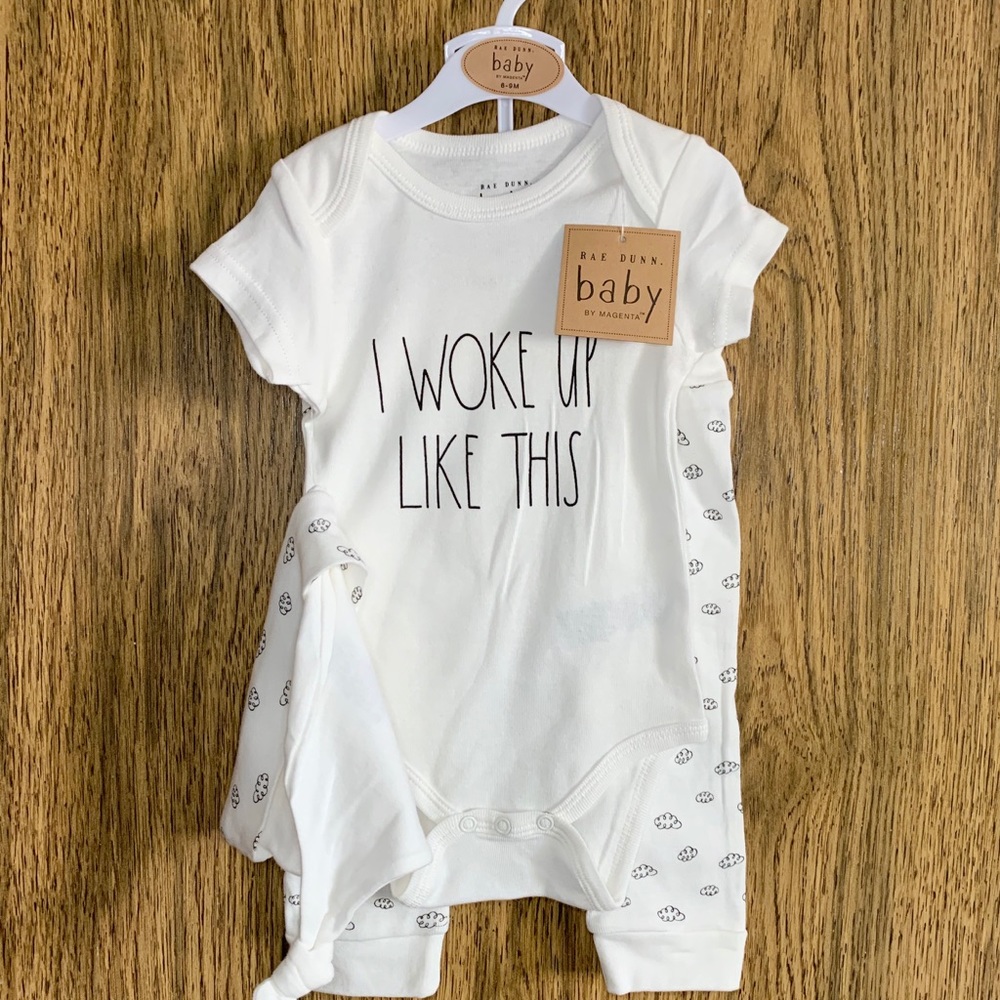 NWT RAE DUNN Baby I Woke Up Like This Onesie Set